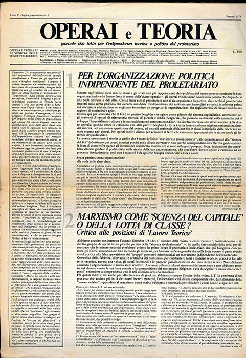 operai e teoria. giornale che lotta per l’indipendenza politica e teorica del proletariato