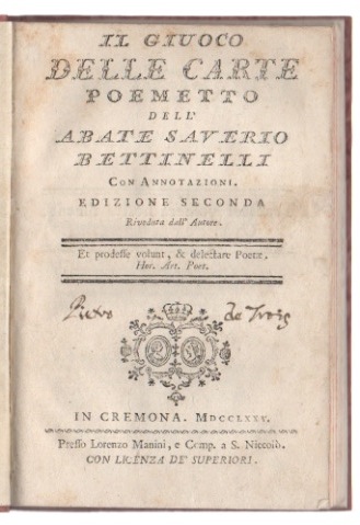 il giuoco delle carte. poemetto ... edizione seconda riveduta dall’autore