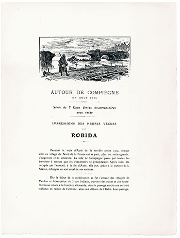 autour de compiègne en août 1914. série de 7 eaux-fortes documentaires avec  texte. impressions des heures vécues par robida
