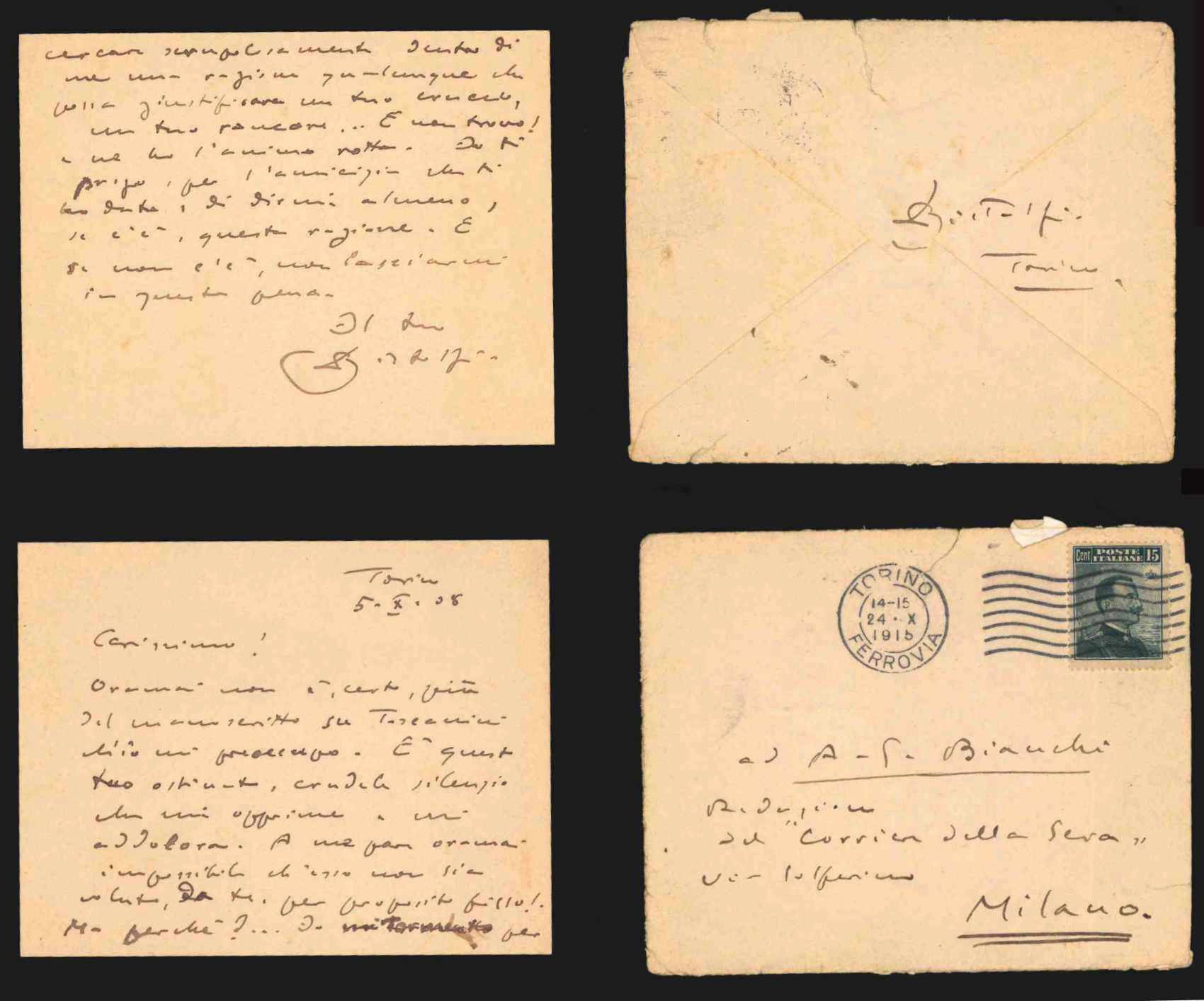 lungo biglietto autografo firmato inviato ad augusto guido bianchi datato 5 ottobre 1908