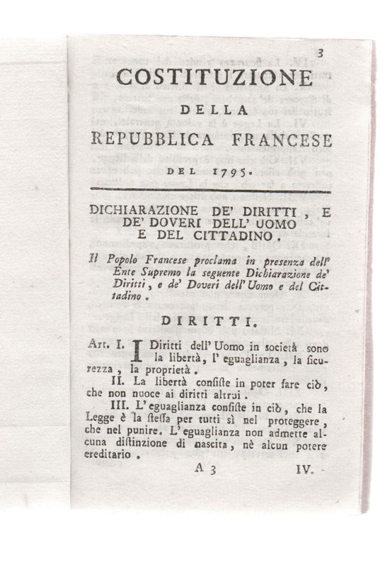 costituzione della repubblica francese accettata dalle assemblee primarie del popolo, e proclamata dalla convenzione nazionale come legge fondamentale della repubblica a  25 settembre 1795