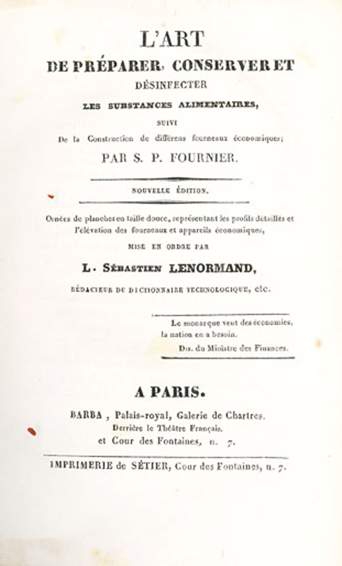l art de préparer, conserver et désinfecter les substances alimentaires suivi de la construction de différens fourneaux économiques. nouvelle édition