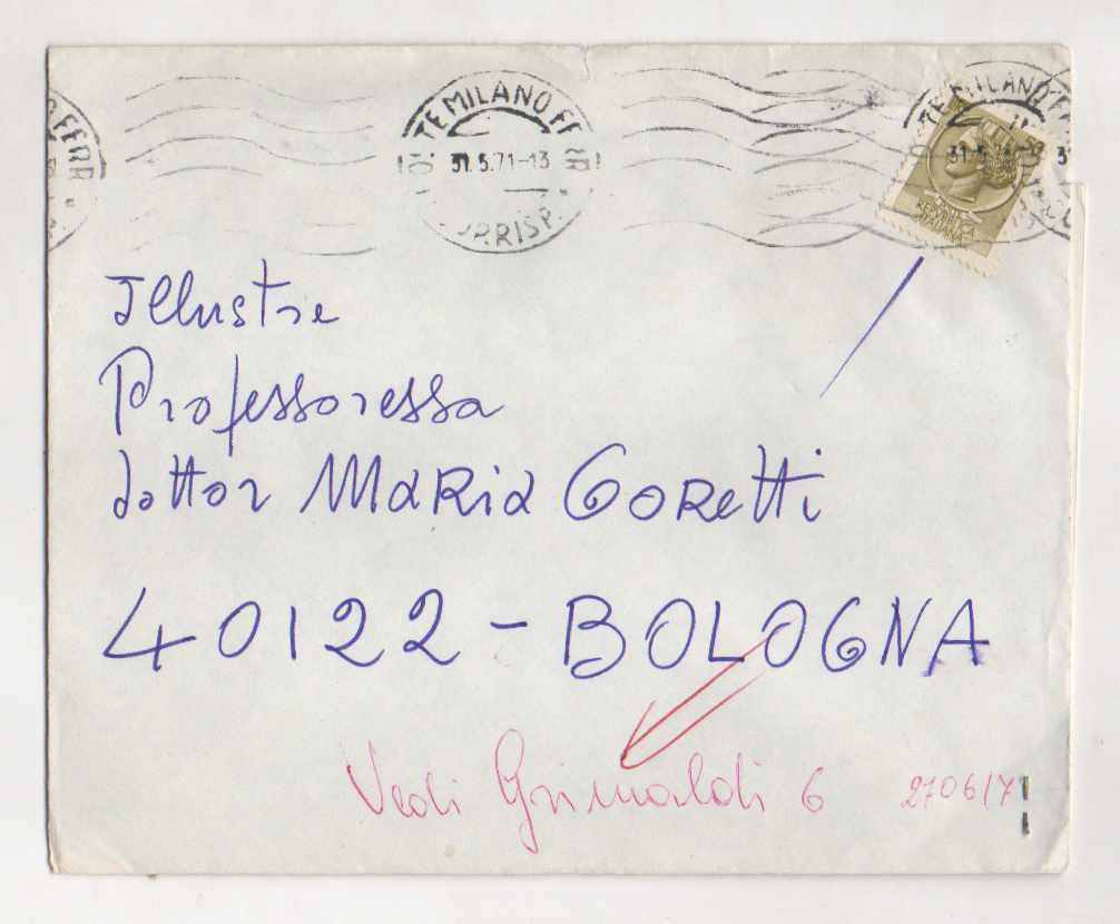 cartolina pubblicitaria della mostra “sintassi visuoverbali” con annotazione autografa invita alla prof.ssa m. goretti