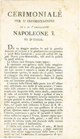 cerimoniale per l’incoronazione di s.m. l’imperatore napoleone i re d’italia