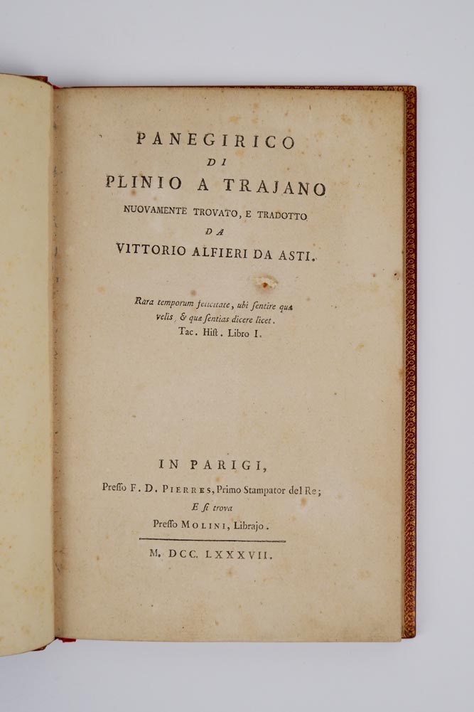 panegirico di plinio a trajano nuovamente trovato e tradotto da vittorio alfieri da asti