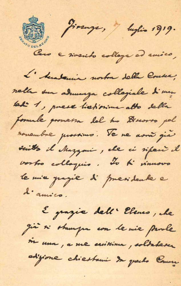 lettera autografa a paolo boselli (museo del risorgimento)