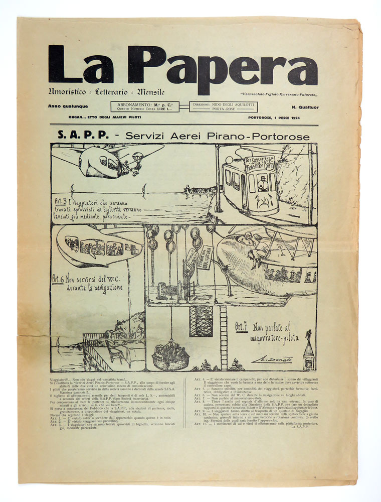 la papera. umoristico – letterario – mensile. anno qualunque. n. “quattruor” [4; contiene: impressione futurista di una dichiarazione d’amore volativa]