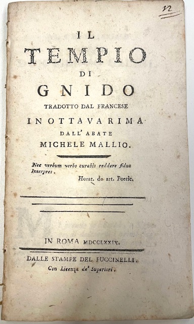 il tempio di gnido. tradotto dal francese in ottava rima dall’abate m.m.