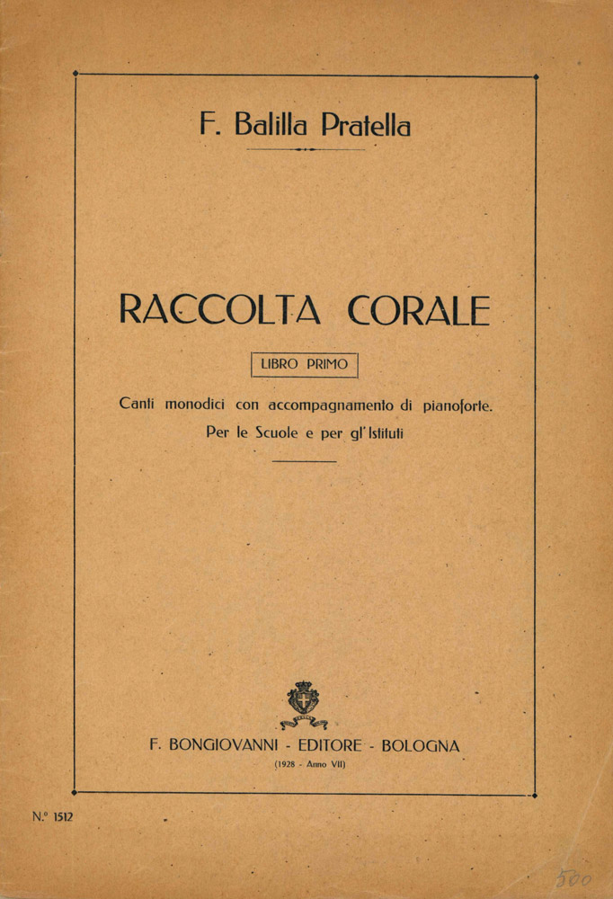 raccolta corale. canti monodici con accompagnamento di pianoforte. per le scuole e per gl’istituti