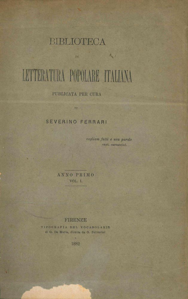 biblioteca di letteratura popolare italiana pubblicata per cura di severino ferrari.