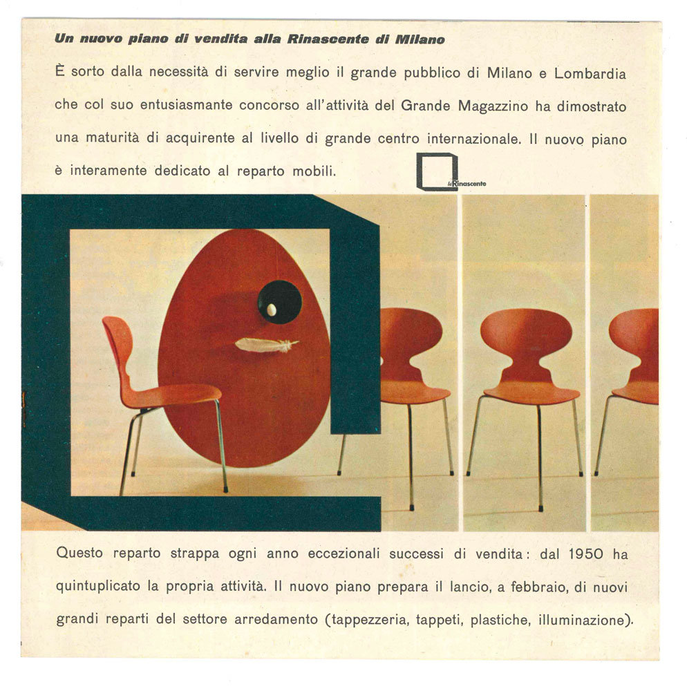 un nuovo piano di vendita alla rinascente di milano ... interamente dedicato al reparto mobili ... [in copertina]