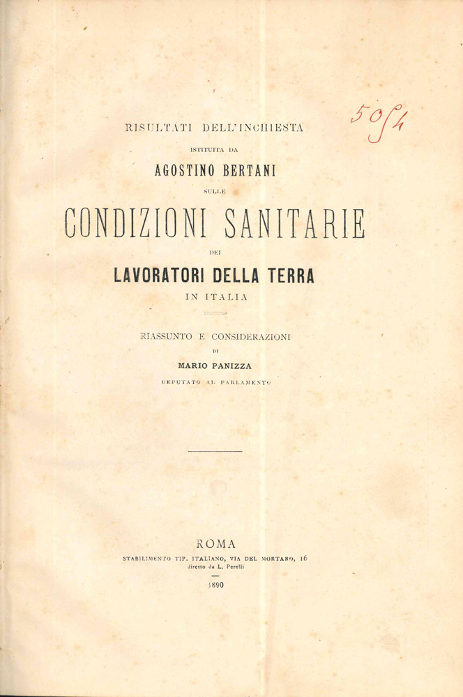risultati dell’inchiesta istituita da agostino bertani sulle condizioni sanitarie dei lavoratori della terra in italia