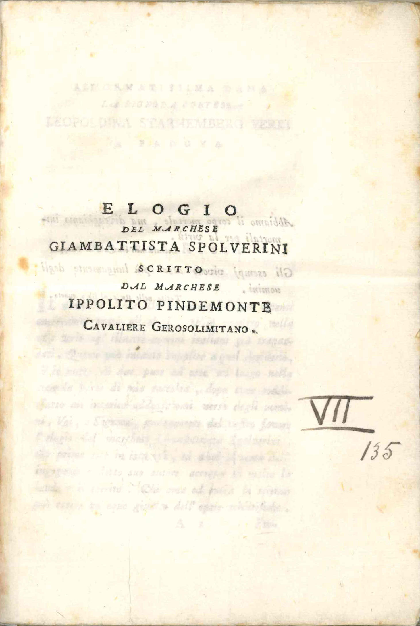elogio del marchese giambattista spolverini scritto dal marchese ippolito pindemonte cavaliere gerosolimitano