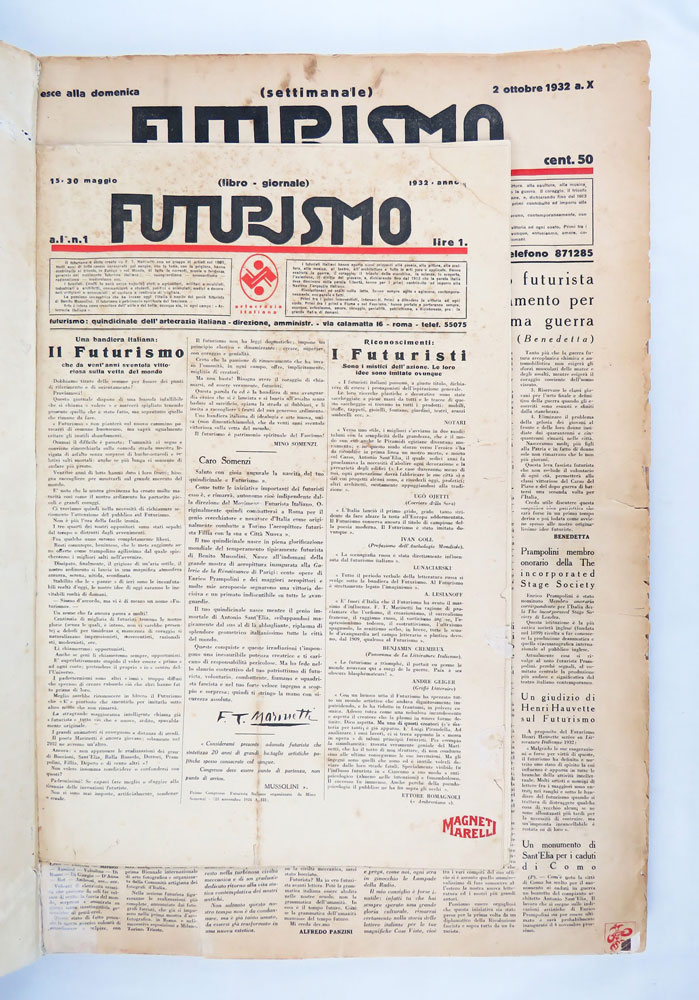 futurismo. quindicinale dell’artecrazia italiana [il sottotitolo muta varie volte: libro - giornale dell’artecrazia italiana; settimanale dell’artecrazia italiana; settimanale del futurismo italiano e mondiale;