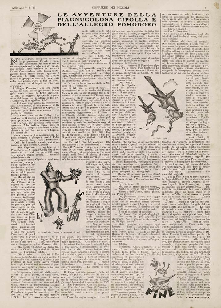 le avventure della piagnucolosa cipolla e dell’allegro pomodoro [in:] «corriere dei piccoli: supplemento illustrato del corriere della sera» n. xxi 25, 23 giugno 1929