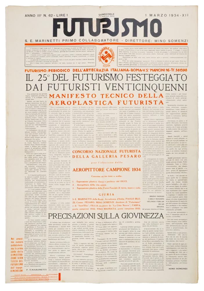 manifesto tecnico della aeroplastica futurista [in: «futurismo: periodico dell’artecrazia italiana» n. iii 62]