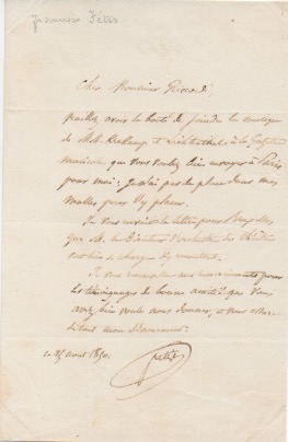 lettera autografa firmata, datata 25 agosto 1850, indirizzata all editore musicale ricordi