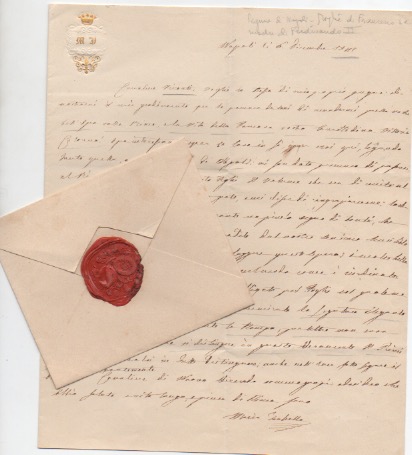 lettera autografa firmata, datata napoli 6 dicembre 1842, inviata a pietro ercole visconti.