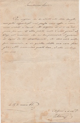 lettera autografa firmata, datata velletri 15 marzo 1861, indirizzata al conte tommaso geroli.