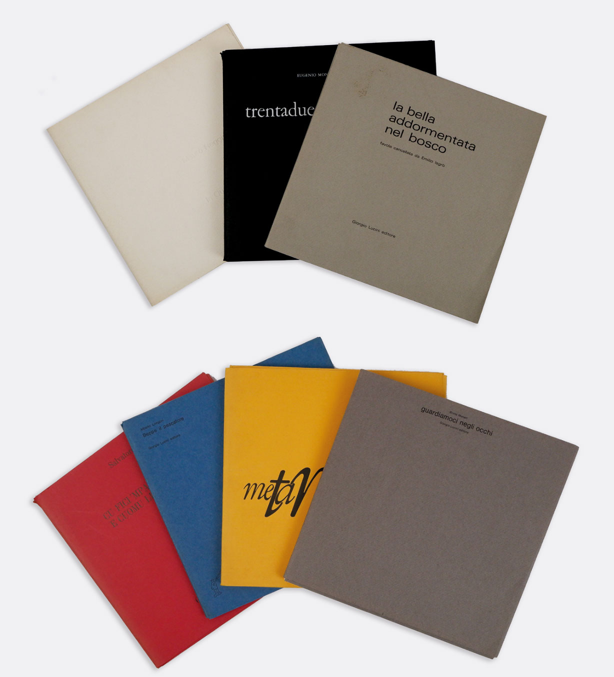 guardiamoci negli occhi [natale 1969, entro la collana completa dei libri quadrati di lucini:] a. longoni, beppe il pescatore [1968   © 1967]; brunetta, metamorfosi [natale 1968]; s. fiume, cu fici ’mpazziri orlandu