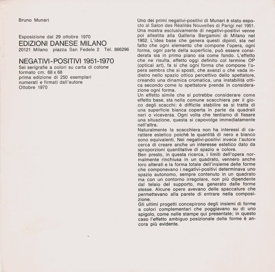negativi–positivi 1951–1970 | sei serigrafie a colori su carta di cotone