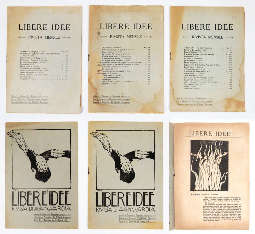 libere idee — rivista mensile [poi: rivista d’avanguardia (in copertina; al frontespizio:) rivista illustrata e di avanguardia]» nn. i 2, 3, 4 e ii [1], [3]