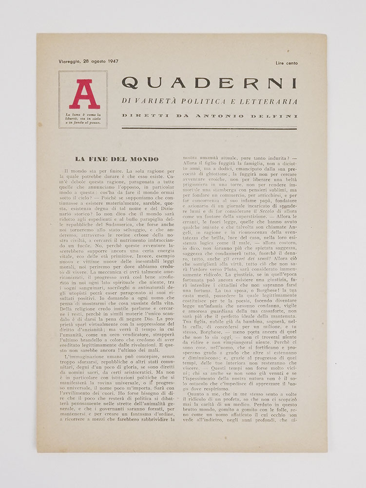 quaderni di varietà politica e letteraria diretti da antonio delfini. quaderno a