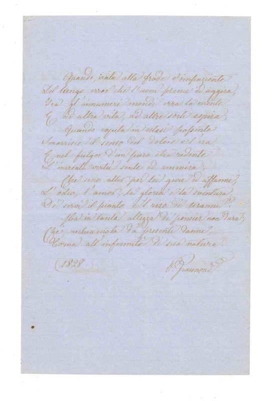 2 testi poetici manoscritti. datati 1828 e 1830.