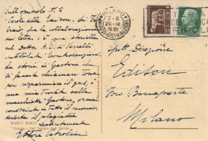 cartolina postale autografa viaggiata inviata alla direzione dell edison, milano. datata 20 marzo 1936 (da timbro postale)