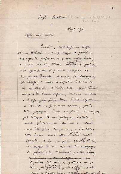 “agli autori”. testo in prosa autografo firmato. datato “natale 1896”