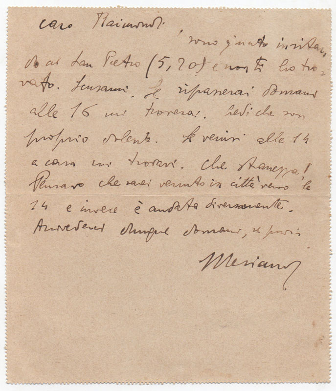 biglietto postale autografo firmato inviato allo scrittore giuseppe raimondi