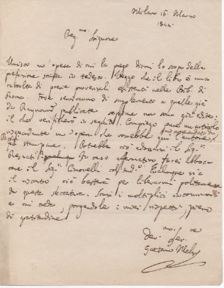 lettera autografa firmata, datata 16 marzo 1844 - milano.