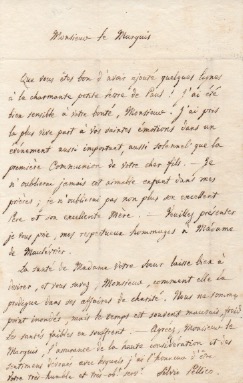 lettera autografa firmata, non datata, inviata al marchese colbert de maulévrier