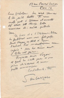 lettera autografa firmata, non datata scritta da parigi (13 ernest cresson), inviata al critico letterario giuseppe ortolani.