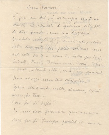 lettera autografa firmata, non datata [ma 1929], inviata al pittore guido ferroni.