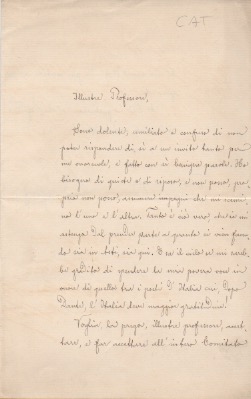 lettera autografa firmata inviata ad un professore. datata 8 dicembre 1902.