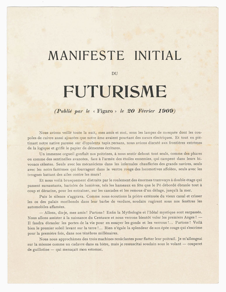 manifeste initial du futurisme (publié par «le figaro» le 20 février 1909)