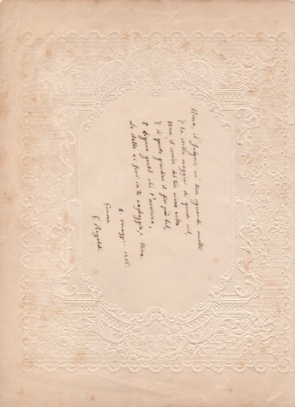 componimento poetico autografo firmato. datato 5 maggio 1856