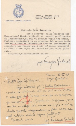 cartolina postale viaggiata autografa firmata e lettera dattiloscritta con firma autografa datate 27 febbraio 1948 e 3 giugno 1952 - roma, inviate alla casa editrice garzanti