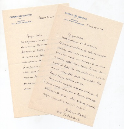 due lettere autografe firmate, datate 15 agosto 1950 e 20 ottobre 1951 - roma, inviate a [roberto ortolani] - garzanti.