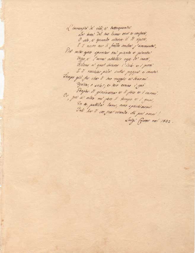 sonetto senza titolo, firmato “luigi carrer”. datato 1832