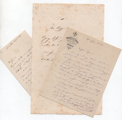 insieme di quattro lettere autografe firmate, datate 1867-1886.