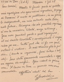 cartoncino autografo firmato inviato a raffaele carrieri. datato 1 febbraio 1948, mandon