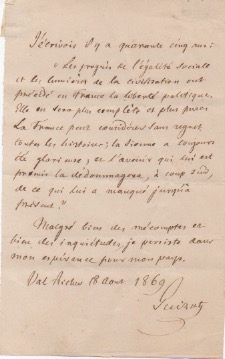 testo autografo firmato. datato 18 agosto 1869