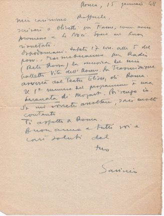 lettera autografa firmata inviata all’amico raffaele. datata 15 gennaio 1948